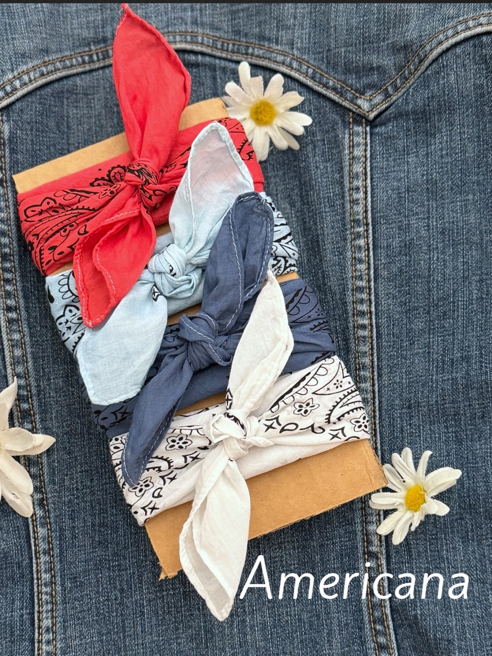 BANDANA Bandanas Set ⭐️NWT “Americana” Cotton Red, White, Blue (SET OF 4).  (S)